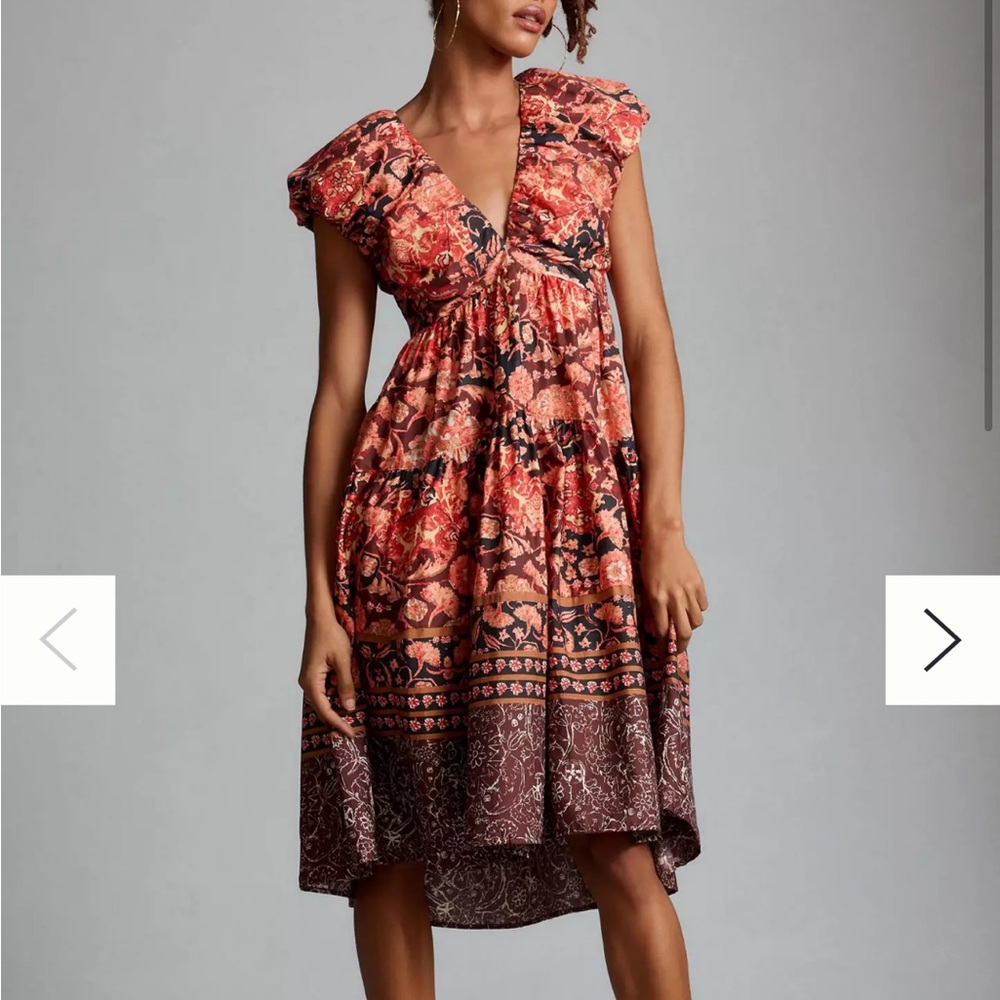 Anthropologie Red and Brown Midi Dress